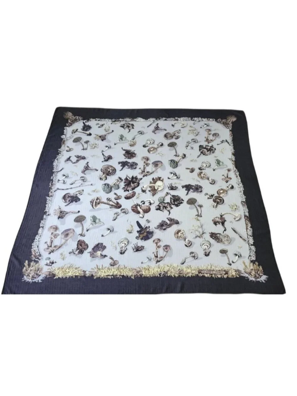Hermès Paris Champignons Mushroom Cashmere Silk 140 Shawl Scarf Made in France
